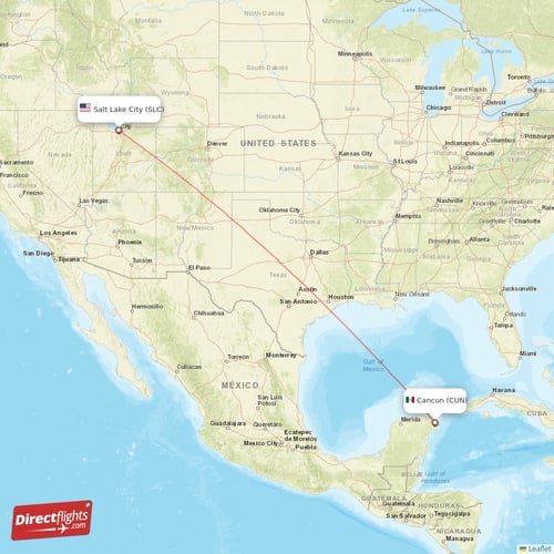 Salt Lake City - Cancun direct flight map