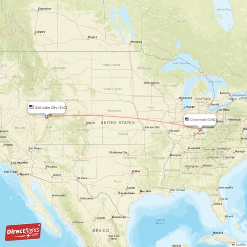 Salt Lake City - Cincinnati direct flight map