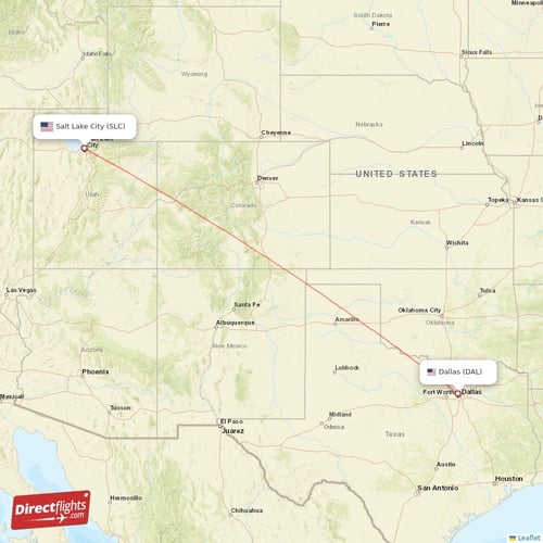 Salt Lake City - Dallas direct flight map
