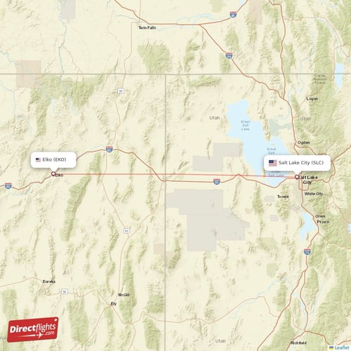 Salt Lake City - Elko direct flight map