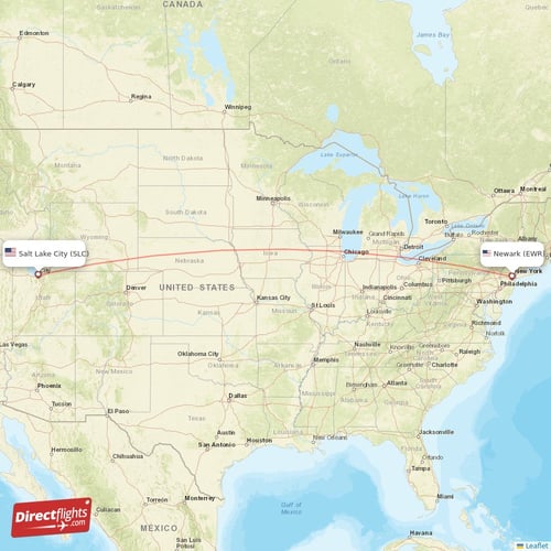Salt Lake City - New York direct flight map