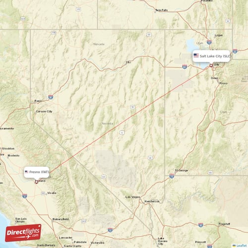 Salt Lake City - Fresno direct flight map