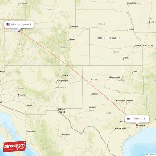 Salt Lake City - Houston direct flight map