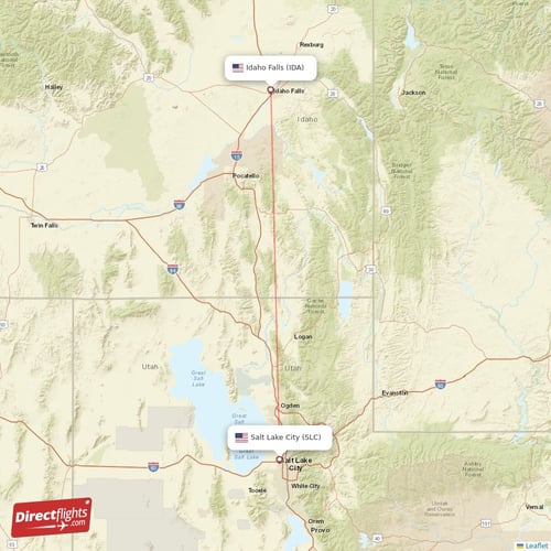 Salt Lake City - Idaho Falls direct flight map