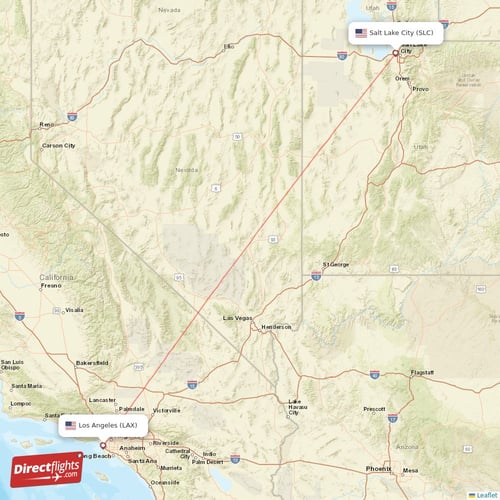 Salt Lake City - Los Angeles direct flight map