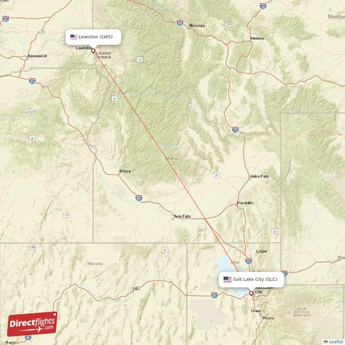 Salt Lake City - Lewiston direct flight map