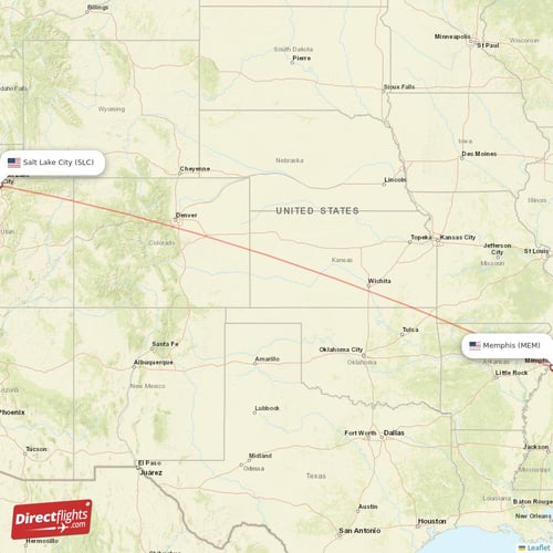 Salt Lake City - Memphis direct flight map