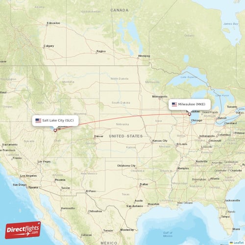 Salt Lake City - Milwaukee direct flight map