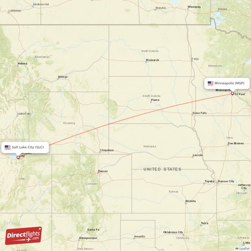 Salt Lake City - Minneapolis direct flight map
