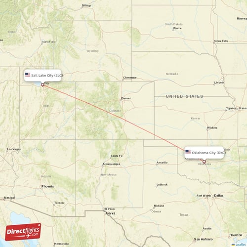 Salt Lake City - Oklahoma City direct flight map