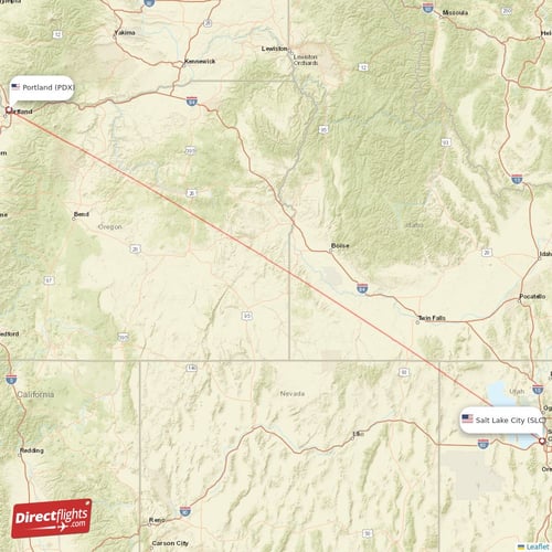 Salt Lake City - Portland direct flight map