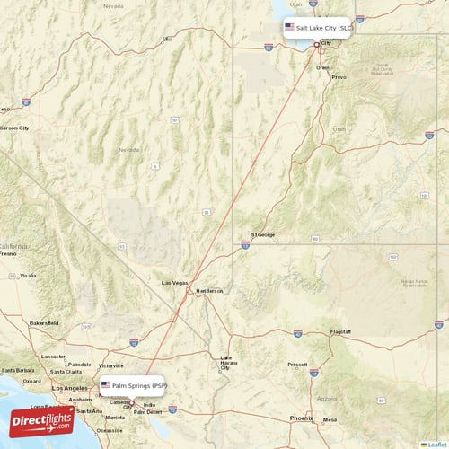 Salt Lake City - Palm Springs direct flight map