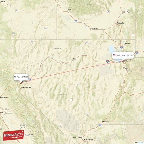 Salt Lake City - Reno direct flight map