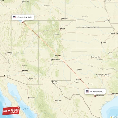 Salt Lake City - San Antonio direct flight map