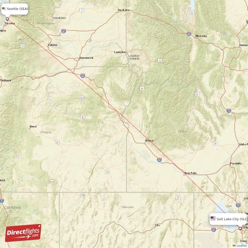 Salt Lake City - Seattle direct flight map