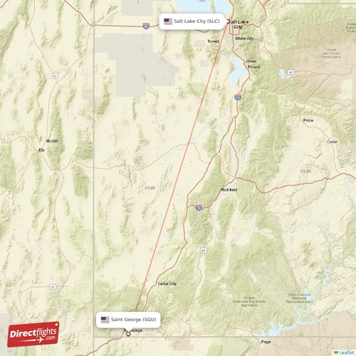 Salt Lake City - Saint George direct flight map
