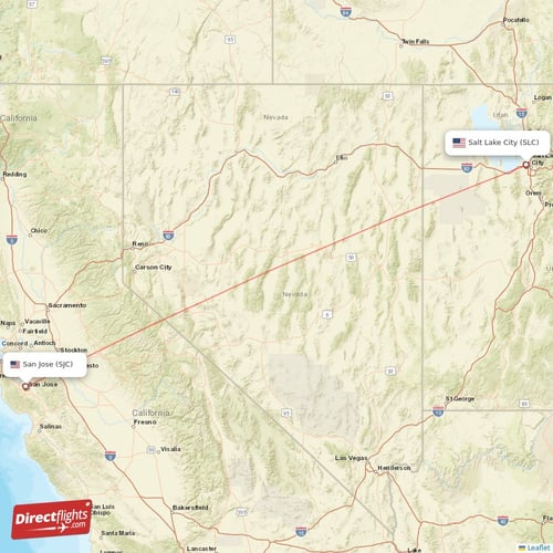 Salt Lake City - San Jose direct flight map