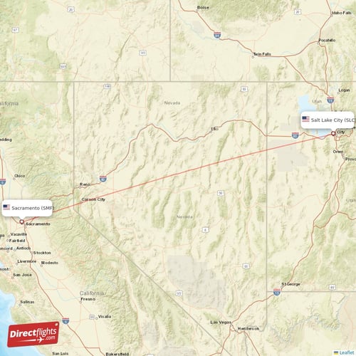 Salt Lake City - Sacramento direct flight map
