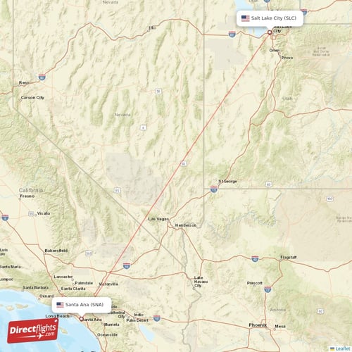 Salt Lake City - Santa Ana direct flight map