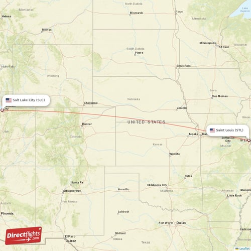 Salt Lake City - Saint Louis direct flight map
