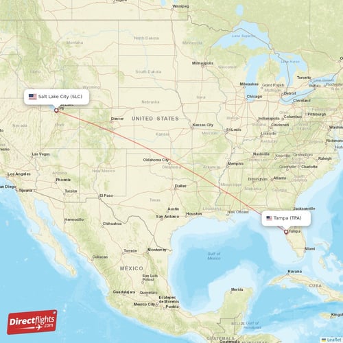 Salt Lake City - Tampa direct flight map