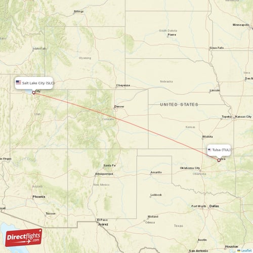 Salt Lake City - Tulsa direct flight map