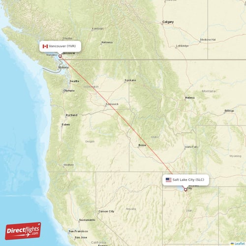Salt Lake City - Vancouver direct flight map