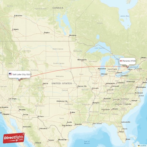 Salt Lake City - Toronto direct flight map