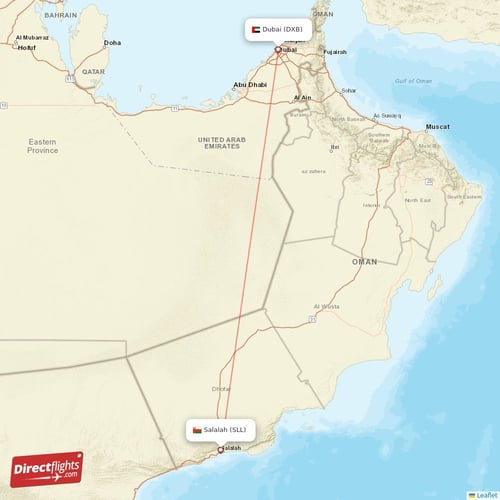 Salalah - Dubai direct flight map