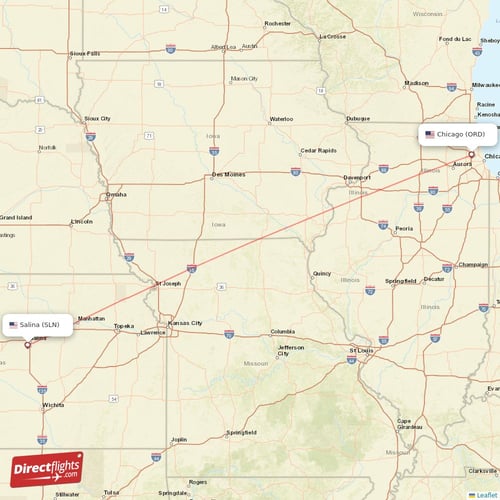 Salina - Chicago direct flight map
