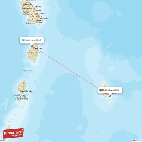 Saint Lucia - Bridgetown direct flight map