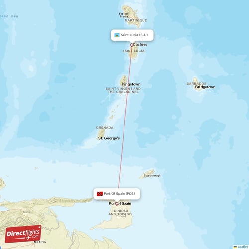 Saint Lucia - Port Of Spain direct flight map