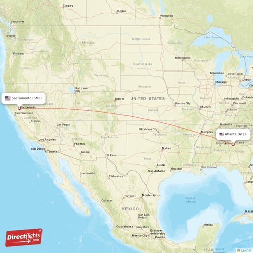 Sacramento - Atlanta direct flight map