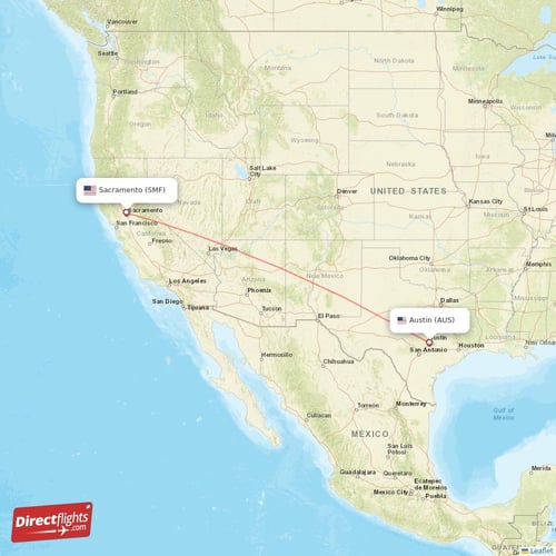 Sacramento - Austin direct flight map