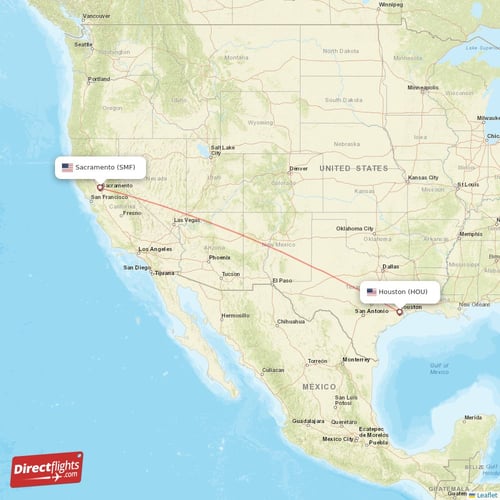 Sacramento - Houston direct flight map