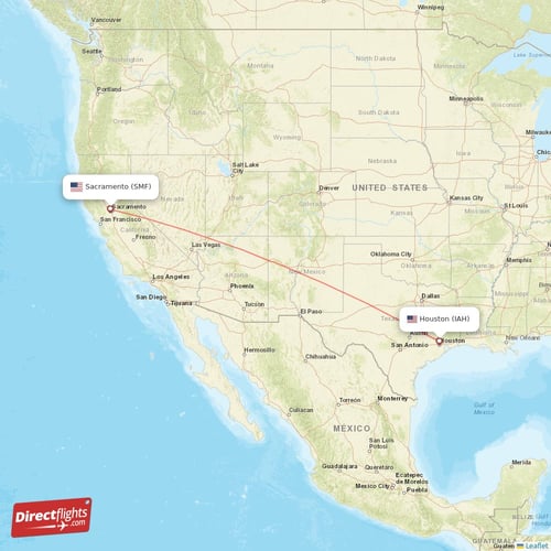 Sacramento - Houston direct flight map