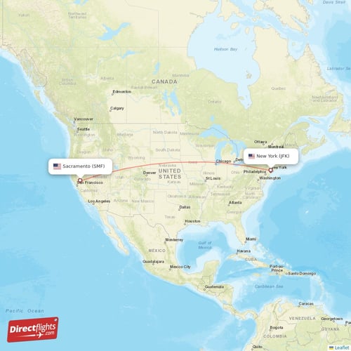 Sacramento - New York direct flight map