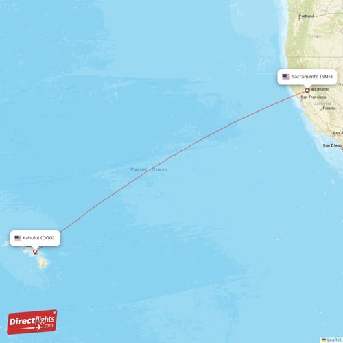 Sacramento - Kahului direct flight map