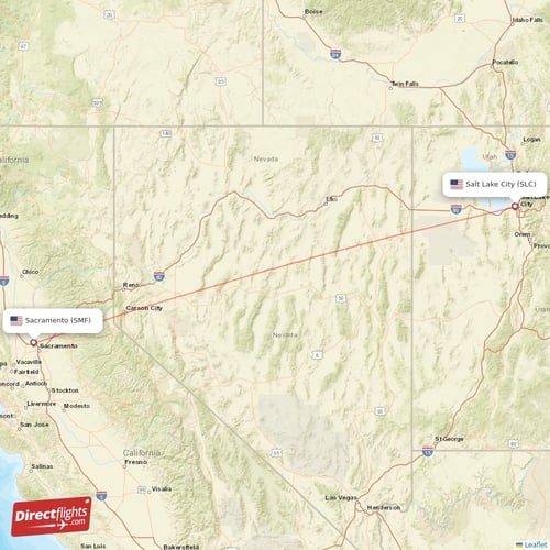 Sacramento - Salt Lake City direct flight map