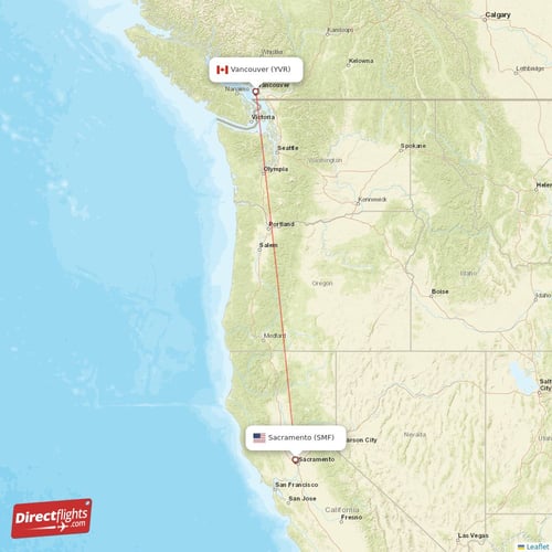 Sacramento - Vancouver direct flight map