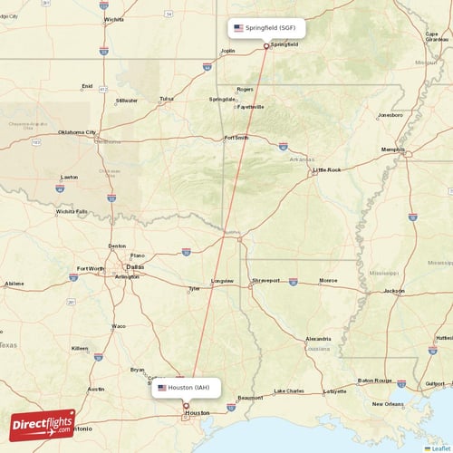 Santa Ana - Houston direct flight map