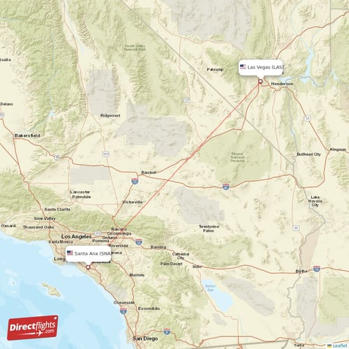 Santa Ana - Las Vegas direct flight map