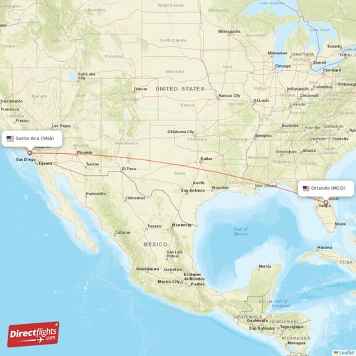 Santa Ana - Orlando direct flight map
