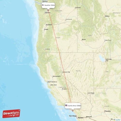Santa Ana - Seattle direct flight map