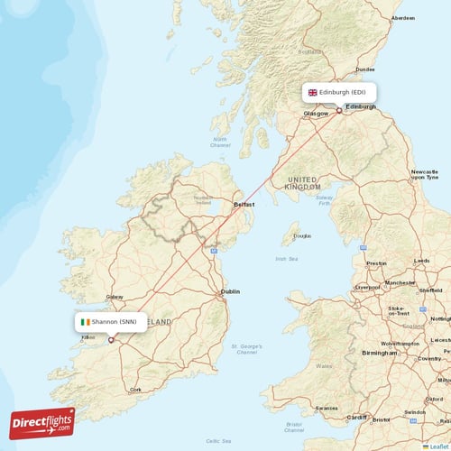 Shannon - Edinburgh direct flight map