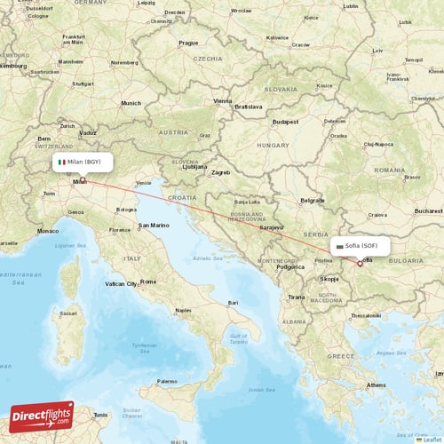 Sofia - Milan direct flight map