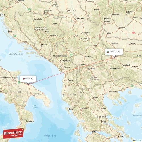 Sofia - Bari direct flight map