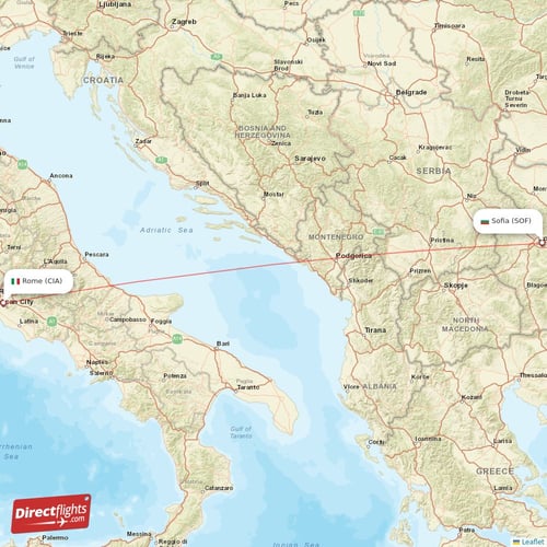Sofia - Rome direct flight map