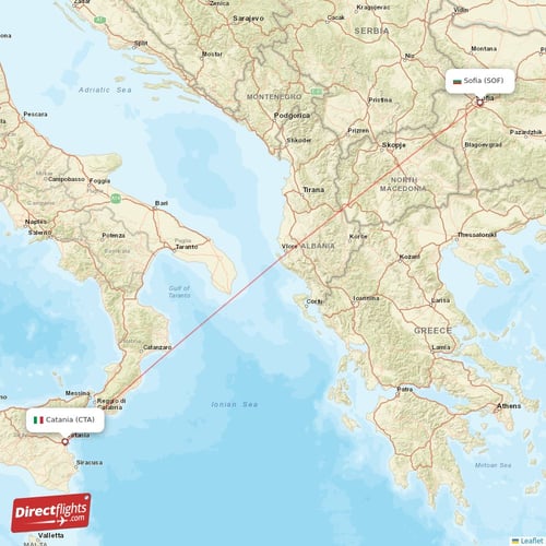 Sofia - Catania direct flight map
