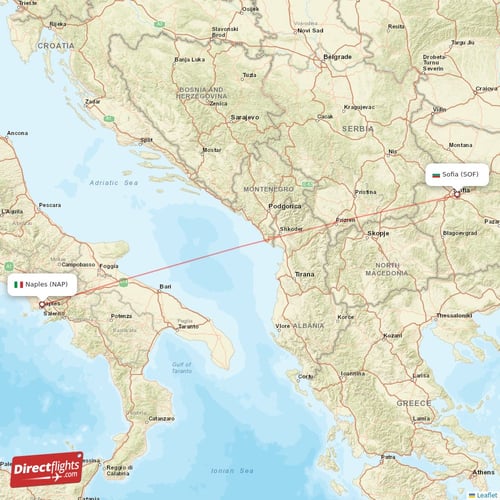 Sofia - Naples direct flight map